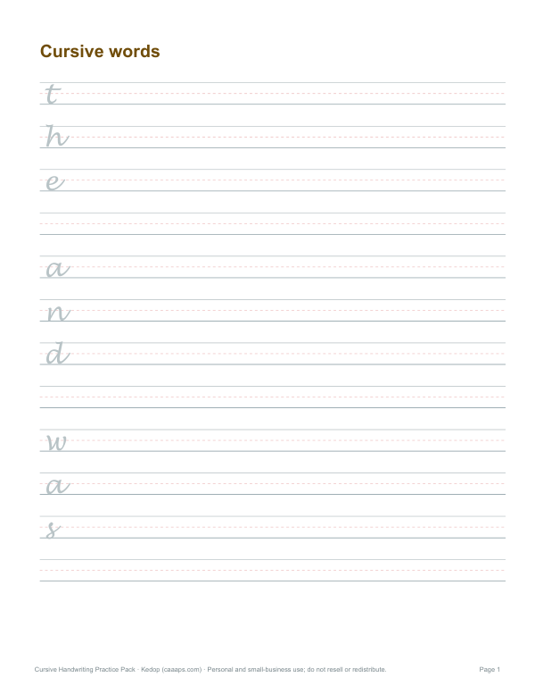 Preview of Printable Cursive Words Tracing Sheet