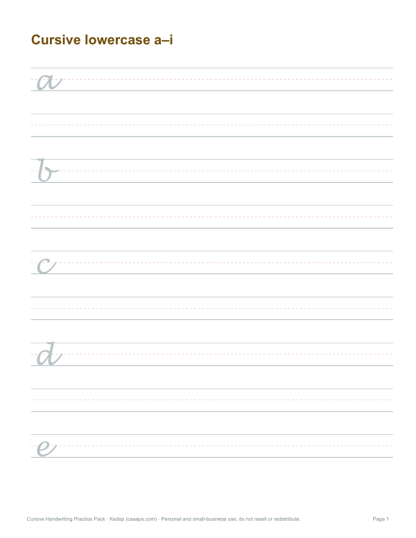 Preview of Printable Cursive Lowercase a–i Tracing