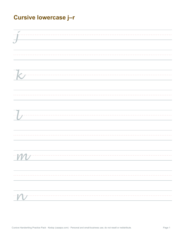 Preview of Printable Cursive Lowercase j–r Tracing